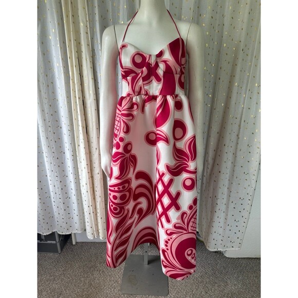 ASOS DESIGN Cupped Corset Bodice Retro Oversized Paisley Midi Prom Scuba Dress 8 - Picture 3 of 12